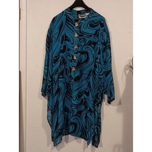 Vintage Mamta Blouse Dress Blue & Black Swirl Pattern Women's One Size Fits All.